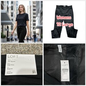 Women's LOFT 12 31 Pants Plush Velvet Cords Corduroy Straight Leg Black NWT